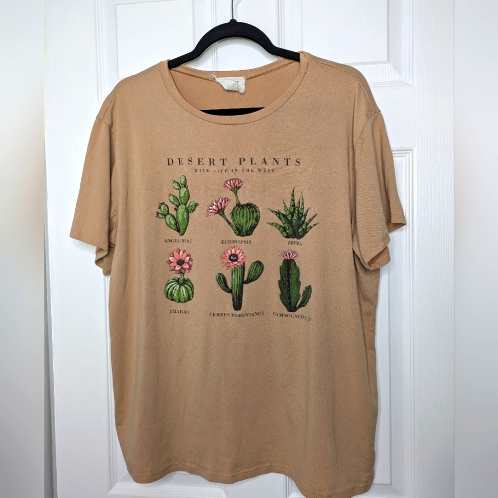 Tan Desert Plants Graphic T-Shirt Size XL